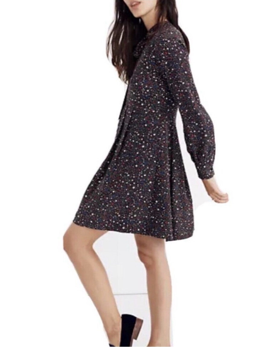 Madewell Balsam Tie-Neck Dress In Starry Night Silk Size 10